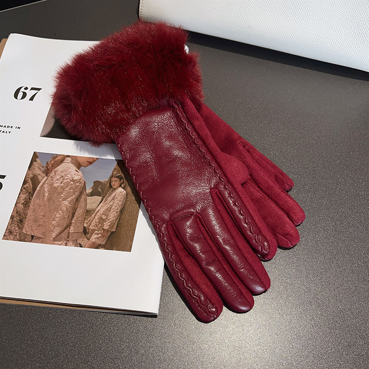 Leather Driving Glove - Женские зимние роскошные перчатки из искусственной